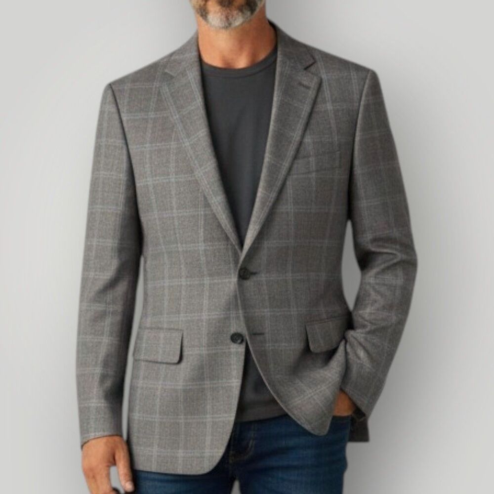 MICHAEL KORS Mens Blazer Sport Coat Two Button Suit Jacket 38R Gray Windowpain
